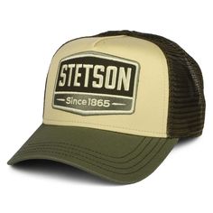 The Stetson Gasoline Trucker Cap in olive features a mesh back and cotton front making it lightweight and comfortable for a warm day. There's a Stetson embroidery on the front and the cap is finished with a pre-curved brim and adjustable snapback for easy sizing. Adjustable - snapback allows most sizes to fit comfortably. Payments Delivery Info Customer Services Orders are only despatched on working days. Working Days are Monday to Friday (excluding bank holidays). All orders placed prior to Noo Streetwear Trucker Snapback Baseball Cap, Khaki Military Style Trucker Hat, Military Style Adjustable 5-panel Trucker Hat, Military Style Khaki Snapback Trucker Hat, Military Style Snapback Trucker Hat, Skull Tee, Straw Hat