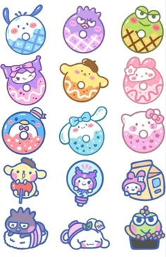 an assortment of cartoon stickers on a white background