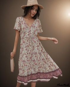 Olivia Mark - Floral Print Short Sleeve Dress with Collared Neck Mermaid Midi Dress, Floral Print Shorts, Knit Sweater Dress, Long Sleeve Bodycon, Short Sleeve Dress, Cover Up Dress, 50's Dress, Corset Dress, Collar Dress