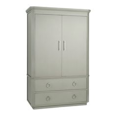 a tall gray cabinet with two drawers on the bottom and one drawer on the top