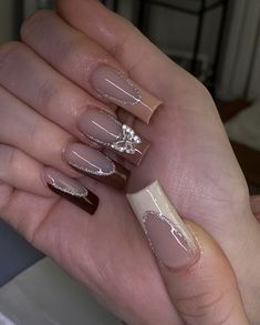 Beige Brown Nails Acrylic Design, Beige Nails Acrylic, Nail Designs Brown, Light Brown Nails, Beige Nails Design, Brown Acrylic, Trendy Nail Art Designs