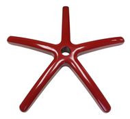 a red plastic starfish on a white background with clippings to the bottom