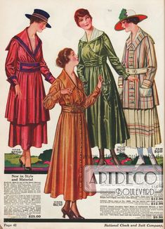 National Cloak & Suit Co. » Frühjahr/Sommer 1917 | ARTDECO BOULEVARD Craftsman Clothing, History Clothes, Amp Suit, Silent Sky, Edwardian Gowns, 1900's Fashion, Paul Poiret