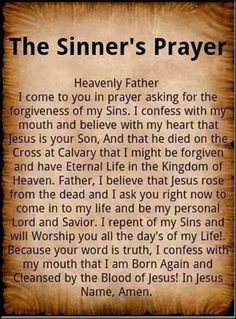 the sinner's prayer with an image of jesus and his name on it