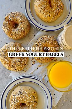 the best high protein greek yogurt bagels are ready to be eaten with orange juice