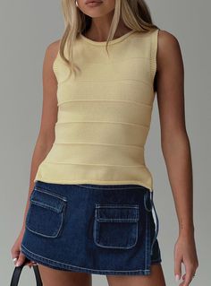 Hisplane Knit Top Cream Free People Aesthetic Outfits, Yellow Outfits Aesthetic, Yellow Top Outfit, Stylist Branding, Long Sleeve Top Outfit, 2024 Fits, Kerrygold Butter, Trendy Summer Fits, Knitting Top