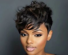 Colored Pixie, Bangs Layers, Short Relaxed Hairstyles, Short Pixie Wigs, Black Hair Short, Black Hair Short Cuts, Short Black Hair, Leadership Inspiration, Natural Hair Short Cuts