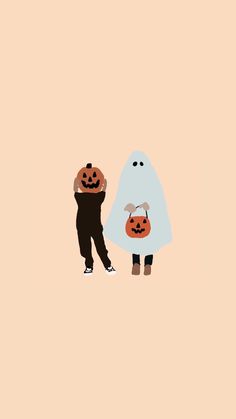 two people dressed up as ghost and one is holding a jack - o'- lantern