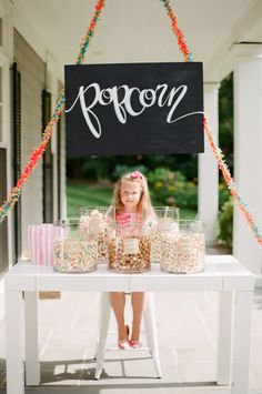 Popcorn bar: http://www.stylemepretty.com/living/2015/02/23/30-of-the-best-party-diys-ever/ State Fair Theme, Bar Modern, Fair Theme, Style Me Pretty Living, Popcorn Party, Baptism Ideas, Popcorn Bar, Easy Backyard, Backyard Entertaining