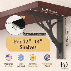 the shelf bracket for 12'- 14'shelvings is shown with measurements