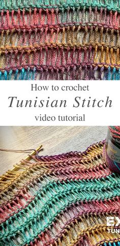 a crochet afghan with text overlay that says how to crochet the tunisan stitch video tutor