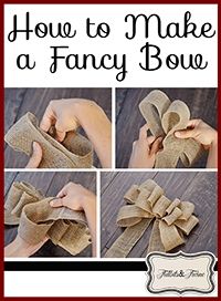 the instructions for how to make a fancy bow with burlock and ribbon on it