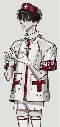 a drawing of a person in uniform with a cross on his shirt and red tie