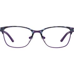 These contemporary rectangle glasses are lightweight keeping you comfortable from day to evening. The medium-sized metal eyeglasses features a patterned brow. It is available in chocolate or violet. The eyeglasses features metallic temple arms and matching temple tips in addition to adjustable nose pads. Spring hinges provide a comfortable wear. | Zenni Women's Rectangle Prescription Eyeglasses Purple Stainless Steel Fun Glasses, Metal Eyeglasses, Stylish Eyeglasses, Rectangle Glasses, Rim Design, Zenni Optical, Oval Face Shapes, Oval Face, Oval Faces