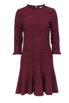 Current Boutique-Shoshanna - Maroon Textured Ruffled Sheath Dress w/ Flounce Hem Sz 4 Sparkly Tights, Opening Presents, Classic Sheath Dress, Festive Look, Textured Design, Texture Design, Sheath Dress, Round Neckline, Singing