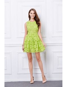 Summer Wedding Guest Dress.  Green Cute A-Line Lace Short Dress Summer Mini Dress With Fitted Waist For Casual Occasions, Fitted A-line Mini Dress For Spring, Spring Mini Dress With Fitted Waist, Fit And Flare Knee-length Mini Dress For Spring, Spring Fit And Flare Knee-length Mini Dress, Chic Fitted Lace Dress For Spring, Fitted Lace Dress For Casual Spring, Spring Knee-length Fit And Flare Mini Dress, Sleeveless Fitted Lace Casual Dress