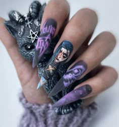 Black Halloween Nails, Witchy Nails, Anime Nails, Goth Nails, Fire Nails, Dope Nails, Best Acrylic Nails, Long Acrylic Nails, Cute Acrylic Nails