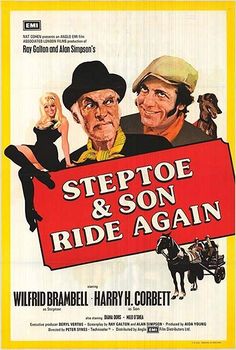 a movie poster for the film steptoe and son ride again with two men holding a sign