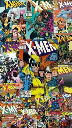 an image of comics collaged together with the word x - men on them