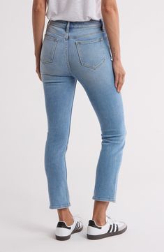 A perfectly faded wash brings casual attitude to straight-leg jeans cut from comfortable cotton-blend denim. 28" inseam; 10 1/2" front rise (size 26) Zip fly with button closure Five-pocket style 99% cotton, 1% spandex Machine wash, dry flat Imported Comfort Stretch Pull-on Straight Leg Jeans, Non-stretch Straight Leg Jeans With Button Closure, Non-stretch Distressed Medium Wash Jeans, Pre-washed Straight Leg Rigid Denim Jeans, Non-stretch Medium Wash Jeans With Button Closure, Straight Leg Jeans, Nordstrom Rack, Leg Jeans, Straight Leg