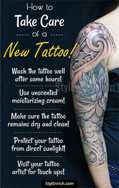 a woman with a tattoo on her arm and shoulder is shown in this advert