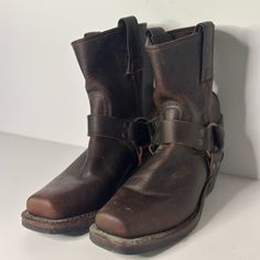 Fry Harness Boot Washed And Oil Italian Leather With Stacked Heel And Rubber Soul With Welt Construction. Never Worn. Rubber Soul, Harness Boots, Frye Shoes, Stacked Heel, Italian Leather, Bootie Boots, Ankle Boots, Size 7, Women Shoes