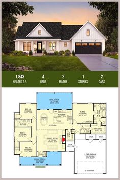 two story house plans with an open floor plan for the front and back of the house