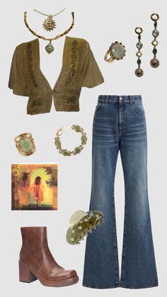 Hippie outfit #hippie #boho Fall Outfits With Jeans, Outfit Hippie, Outfits With Jeans, Estilo Indie, Ideas For Decorating, 70s Outfits