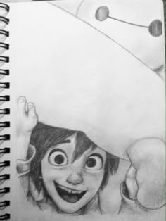 a pencil drawing of a girl peeking out from behind a wall with her head in the air