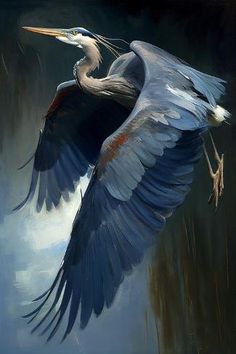 a painting of a bird flying in the air with it's wings spread out