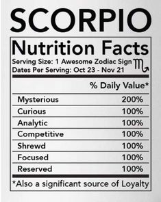 the label for scorpio nutrition fact