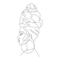 a line drawing of a woman's head with a turban on her head