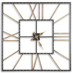 a square clock with gold and black accents