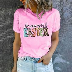 AOOCHASLIY Happy Easter Women Tops Women's Round Neck Pollution Printed T-shirt Fashion Top/shirt Features: 1. Fashion women's tops. 2. Crewneck design makes you more attractive. 3. manufacturing. 4. There are fashionable short sleeves. 5.It's very fashion and make you so beauty. Product Description: 1. Fashion women's tops. 1 PC Women tops Washing : machine wash 4. There are fashionable short sleeves. Season: spring, summer, 3. manufacturing. Please note that slight color difference should be a Long Sleeve Workout Shirt, Comfortable Blouses, Women Shirt Top, Crewneck Design, Short Sleeve Shirt Women, Shirts Women Fashion, Summer 3, T Shirt Fashion, Womens Tops Summer