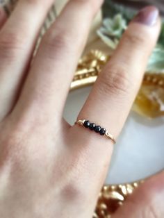 Ring Simple Design, Sterling Silver Crystal Ring, Black Tourmaline Ring, Raw Black Tourmaline, Empath Protection, Protection Ring, Stack Bracelet, Cute Ring, Bar Ring