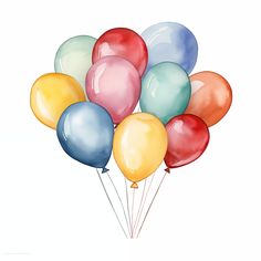 a bunch of balloons floating on top of each other in the air with one balloon attached to it's string