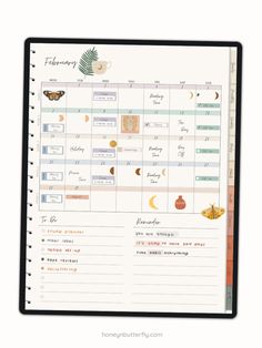 a planner is shown with different things on it