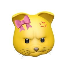 a yellow cat with a pink bow on it's head is shown in this image