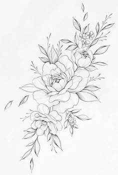 a black and white drawing of flowers