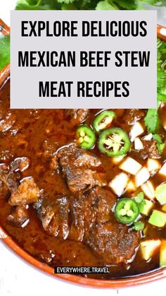 Mexican beef stew garnished with sliced jalapeños and cilantro. Beef Oxtail, Beef Birria Recipe, Mexican Dinner Party, Birria Recipe, Beef Birria, Mexican Flavors, Mexican Beef