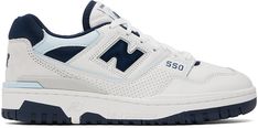 Low-top faux-leather, faux-suede, and mesh sneakers in white, navy, and blue. · Perforated detailing throughout · Lace-up closure · Padded tongue and collar · Padded logo appliqué at sides · Logo stamp at heel counter · Cushioned Ortholite® insole · Mesh lining · Logo embossed at rubber midsole · Treaded rubber sole Supplier color: White/Navy/Quarry blue New Balance White, Sport Shoes Men, Mesh Sneakers, New Balance Sneakers, Outdoor Men, Mens Sportswear, Logo Stamp, Sneaker Collection, Sneakers White