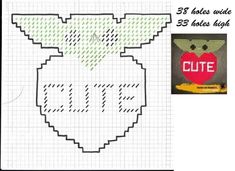 a cross stitch pattern with an apple and the word cute in it's center