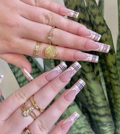 Plaid Nails French Tip, Plaid Tip Nails, Plaid French Nails, Pink Flannel Nails, Plaid Pink Nails, Pink Tartan Nails, Plaid Nails Pink, Gingham French Tip Nails