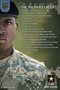 The Soldier's Creed. Army Strong ! - my husband wrote this to me in a letter. So proud Soldiers Creed, Army Values, Army Basic Training, Army Recruitment, American Soldier, Military Quotes, Combat Training, Military Mom, Army National Guard