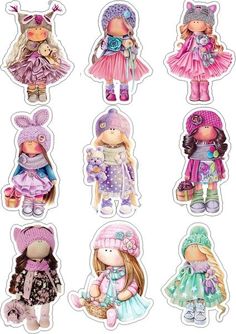 a bunch of little dolls that are all in different styles and colors, including one girl