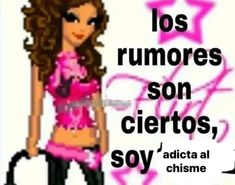 a girl in pink shirt holding a black bag with stars on it and the words los rumores son cletos, soy rega