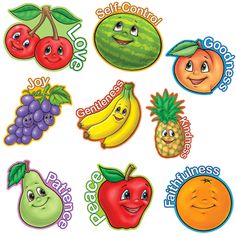 an assortment of fruit stickers on a white background with the words self - control