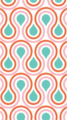 an orange and blue pattern with wavy shapes on the bottom, in shades of pink, green