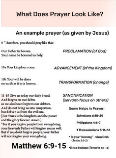 a poster with the text what does prayer look like? an example prayer as given by person