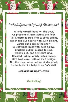 a christmas poem with an image of santa clause and holly wreaths on green background